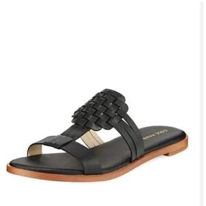 Cole Haan Black Woven Leather Slide Sandals Women's Size 6.5B Flat Comfort